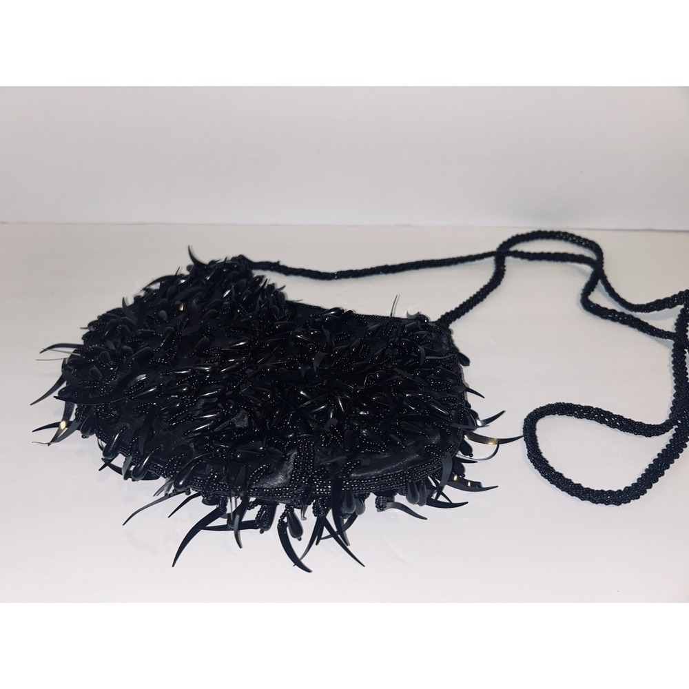 Vintage Black Beaded Spiky Evening Bag Dagger Bead Sequin Pouch Clutch Cocktail